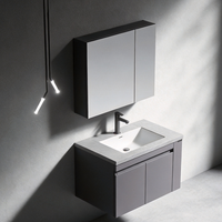 Meuble-lavabo flottant contemporain avec finition mate douce, double porte et rangement dissimulé