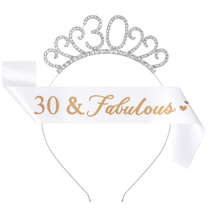 Décorations argentées pour 70e anniversaire, ceinture et diadème, ensemble de bandeaux, cadeaux d'anniversaire pour femmes, joyeux anniversaire - Product Image 5