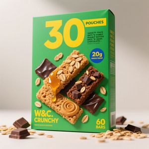 Barras de granola al <span class=keywords><strong>por</strong></span> <span class=keywords><strong>mayor</strong></span> de fórmula personalizada, paquete a granel: 60 barras con 20g de grano entero cada una | Sin sabores, colores ni edulcorantes artificiales - Product Image 1