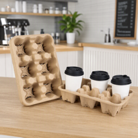 Plateau à boissons compostable en pulpe pour 6 gobelets, empilable, jetable, pour la restauration, vente en gros, support de gobelets d'usine