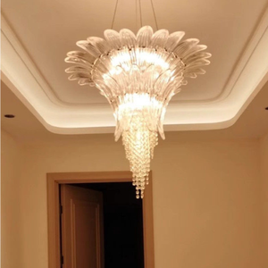 Lustre vintage français Art Déco en fer et cristal, luminaire suspendu en métal cannelé à plusieurs niveaux pour salon et chambre à coucher - Product Image 4