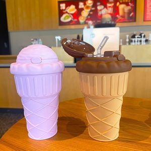 Yafchi Ice Cream Cone Cup Reusable Plastic Straw Cup For Students Gift - Product Image 4
