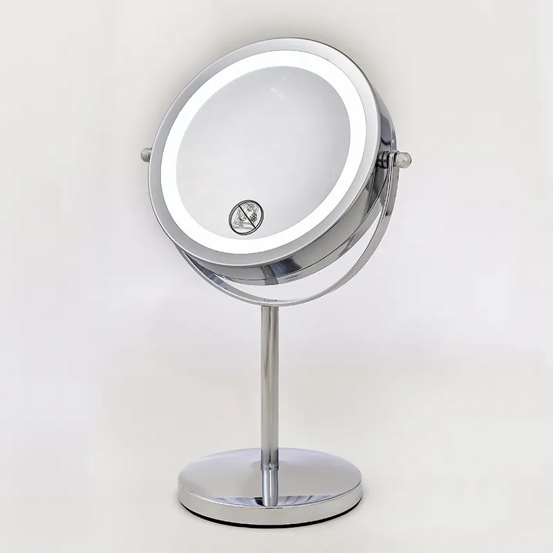 Aangepaste 6 Inch 5x Vergrootglas Desktop 360 Graden Roterende Led Licht Dubbelzijdige Make-Up Spiegel