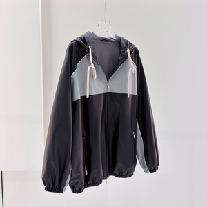 Veste en cuir ultra-fine pour <span class=keywords><strong>femme</strong></span>, style décontracté, pour sports de plein air et basketball, en peau de mouton, avec blocs de couleur, fermeture éclair, capuche et taille cintrée - Product Image 3