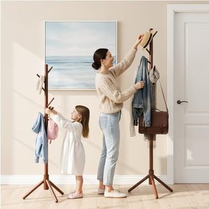 Factory Custom Space Saving Wooden Standing Coat Holder OEM ODM Bespoke Multi Hook Adjustable Garment Organizer <b>Storage</b> - Product Image 2