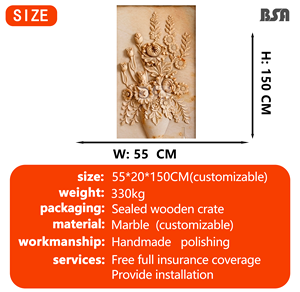 Custom Marble <b>Flower</b> Vase Floral Relief | Artistic Hand-Carved Stone <b>Wall</b> Hanging Sculpture for Courtyard & Decoration BSAFD-000 - Product Image 2