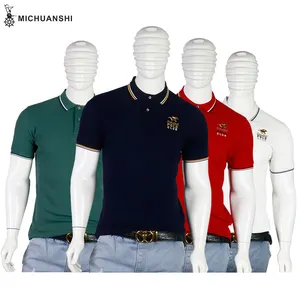 Camisa de polo de algodão pique para homens, camisa de manga curta sólida, venda on-line, 95% algodão/5% spandex, mistura de tecido de pique