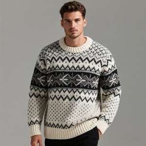 Suéteres de Lana Personalizables para Hombre, Estilo Holgado, Diseño Jacquard, Cuello Redondo Moderno, Transpirable, Manga Larga - Product Image 2