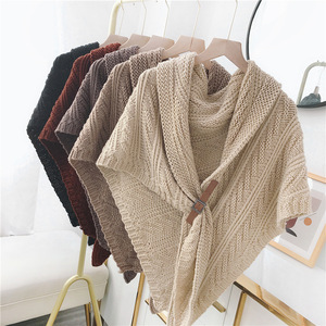 Warm Solid Color Women <strong>100</strong>% <strong>Wool</strong> Dual-use Scarf Cape Female Fall Knitted Triangle Scarf Hitching Cape Tops Fall and Winter <strong>Shawl</strong> - Product Image 1