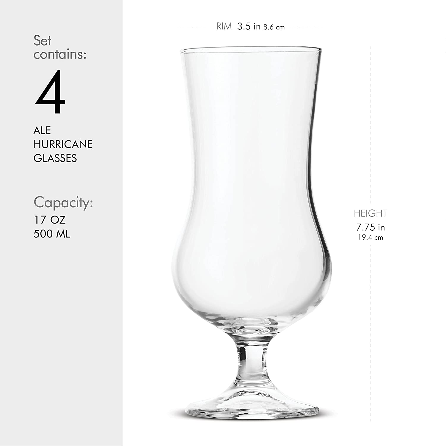 Set 6 Bicchieri Hurricane In Vetro - Per Cocktail Tropicali E Bevande