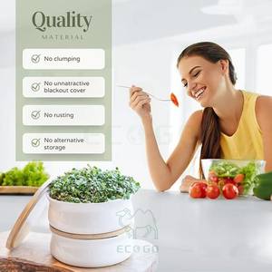 ชุดปลูกถั่วงอก Eco Go พร้อมจานเซรามิกดีไซน์หรูหราและฝาไม้ไผ่ ดีไซน์แบบซ้อนเก็บได้ เป็นมิตรต่อสิ่งแวดล้อม ทนทาน เหมาะสำหรับปลูกผักใบเขียวที่อุดมด้วยสารอาหาร - Product Image 2