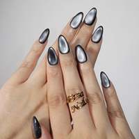 Offre Spéciale – Nouveaux Ongles Press-On Amande en Acrylique Noir Intense Effet Œil de Chat à French Manucure – Personnalisables, Faits Main, Idéaux pour Fêtes, Rendez-vous, Trajets Quotidiens et Usage Quotidien