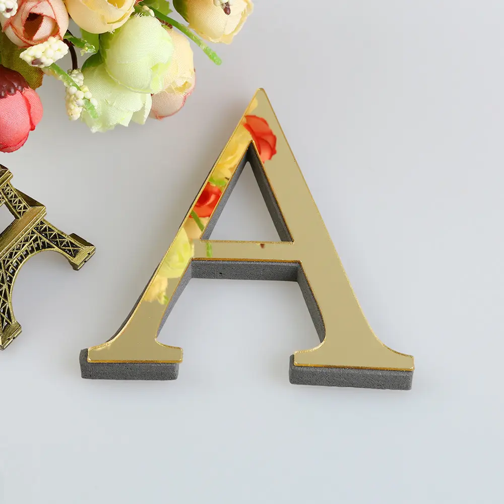 Adı alfabe düğün altın mektup işareti, sanat harfler ev dekor 3D ayna İngilizce harfler, duvar çıkartmaları için 3D mektup logosu