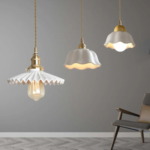 Ceramic Flower Brass Pendant Light Round <b>E26</b> Led Single Head Home Lighting For Bar Counter Entrance Island Bedroom - Product Image 1