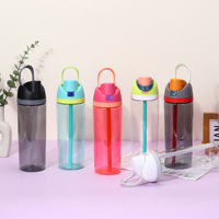 Dd3940 Nieuwe Fitness Sport Waterfles Dubbele Drinkstro Transparant Plastic Pop-Up Deksel Voor Rondleidingen Reizen Fruit Beker