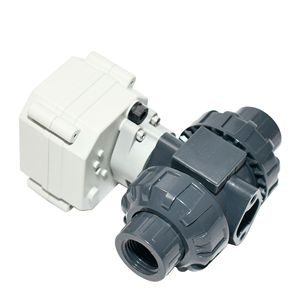 Vanne à boisseau sphérique électrique en PVC 1/2 po DN15, résistante aux acides et aux alcalis, à passage direct, double union - Product Image 3