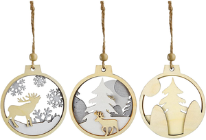Juego <span class=keywords><strong>de</strong></span> 8 Adornos <span class=keywords><strong>Navideños</strong></span> <span class=keywords><strong>de</strong></span> Reno <span class=keywords><strong>de</strong></span> Madera Ecológicos Tailai, Adornos Redondos Hechos a Mano con Purpurina para Colgar en la Pared Interior - Product Image 3
