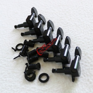 1 jeu de mécaniques de guitare fermées noires polies durables à 6 cordes, avec petite poignée, construction métallique, trous de réglage de 10 mm, modèle - Product Image 4