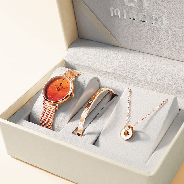 Miboni 2026L Japan Miyota Movement Quart Watch Sets Wristwatch With Titanium Steel Bracelet Necklace Jewelry Gift Box for Women