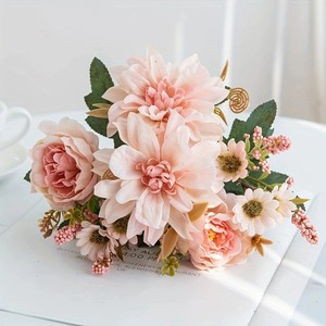 <span class=keywords><strong>Bouquet</strong></span> de fleurs artificielles réalistes en soie, 5 têtes de roses Vénus <span class=keywords><strong>et</strong></span> pivoines, décoration moderne pour la maison, accessoires de photographie extérieure pour la Saint-Valentin - Product Image 3