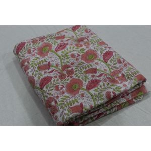 Peach & Lime <b>Green</b> Floral Jaal Hand Block Printed Cotton Fabric Traditional Jaipur Artisan Textile on White - Product Image 3