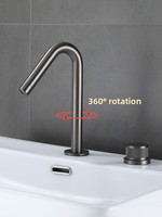 Robinet de lavabo créatif tout en cuivre à poignée unique avec rotation à 360°, à poser sur le comptoir, à double trou, avec cartouche céramique, pour lavabo et toilettes