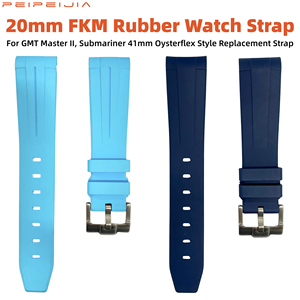 20mm Gebogenes FKM Fluorkautschuk Uhrenarmband, Ersatzband Passend für GMT Master II, Submariner 41mm Oysterflex-Stil - Product Image 1