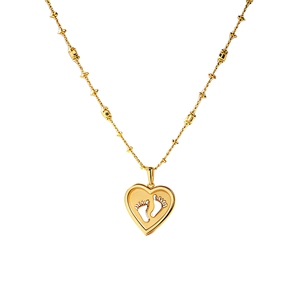 Collar con Colgante de Corazón de Oro Sólido de 18K PCX con Cadena con Dijes de Huellas de Bebé, Regalo <span class=keywords><strong>para</strong></span> Mamá Recién Embarazada, Joyería <span class=keywords><strong>para</strong></span> el Día de la Madre, Regalo <span class=keywords><strong>para</strong></span> Bebé o Niño - Product Image 1