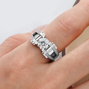Women's 925 Silver Moissanite Engagement <b>Ring</b> Round Brilliant Cut Geometric Design Prong Setting Classic Style - Product Image 2