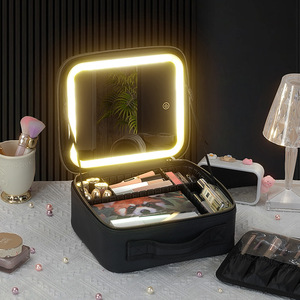 Travel Makeup Bag With LED <strong>Mirror</strong> Cosmetic Case with <strong>Light</strong> <strong>up</strong> <strong>Mirror</strong> Adjustable Dividers with Makeup Brush Holder Storage - Product Image 1