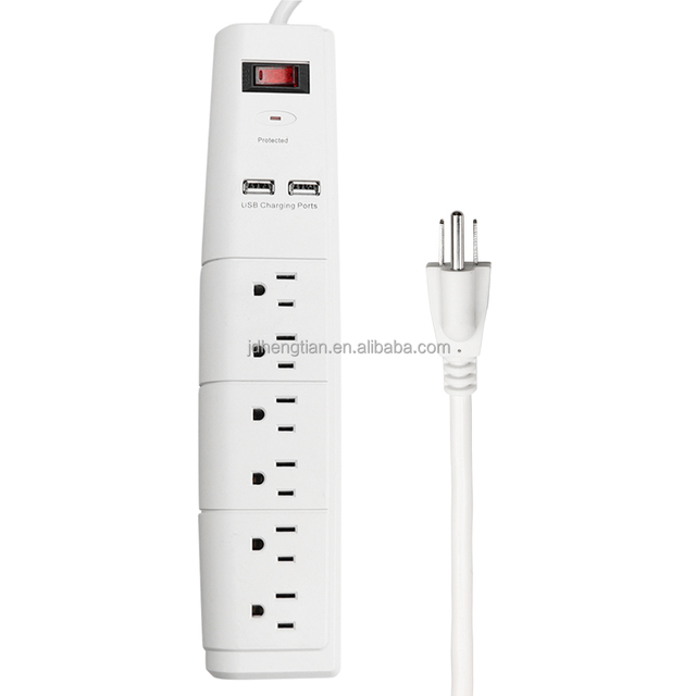 6 Outlets Surge Protector Power Strip with Indicator Light 2 USB-A Ports Wall Mountable for Home Office, White, UL Listed