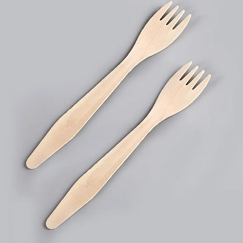 Eco-Compost 183mm Disposable Wooden Fork Hot Stamping Birch Wood Cutlery for Dinner