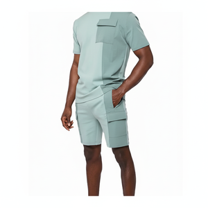 Ropa de verano personalizada de alta calidad para hombre, bloque de Color, bolsillo frontal, manga corta, algodón, transpirable, cómoda ropa de verano - Product Image 1