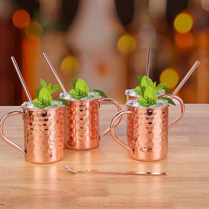 Ensemble de tasses à mule martelées classiques de Moscou 100% tasses en cuivre pur sans danger pour les aliments pour Bar Home Vodka Tequila Whisky - Product Image 3