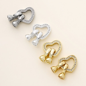 Heart Shaped Jewelry Clasp 18k Gold Plated With Cubic Zirconia For <b>Bracelet</b> Making DIY Accessories Wholesale - Product Image 5