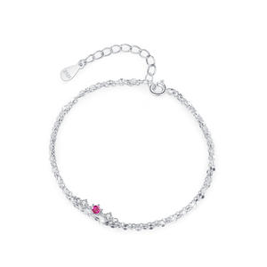 สร้อยข้อมือเงินแท้ S925 ประดับเพทายทรงกลมสีแดงประกายระยิบระยับ ดีไซน์สองสาย สำหรับผู้หญิงโดยเฉพาะ รุ่นทองแดงปรับแต่งได้ - Product Image 1