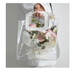 PVC Clear Transparent Tote Bag Flower Bouquet Bagging Gift Bag Packaging Supplie