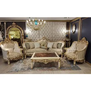 2023 Designer europäischen Stil antiken klassischen Samt Stoff Sofa Set Luxus Französisch Royal 7-Sitzer Wohnzimmer Sofa Set Möbel