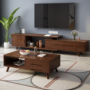 Nordic Solid Wood Tv Cabinet And <b>Coffee</b> <b>Table</b> Combination Modern Minimalist Style Living Room Set Natural Wood Color White - Product Image 3