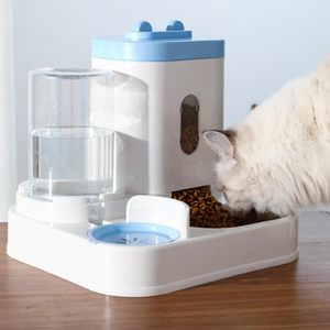 KINGHON Pet Fountain Cute Cartoon Color 2-in-1 Pet <b>Feeders</b> Durable Gravity Automatic <b>Cat</b> <b>Feeder</b> Set for Puppy Kitten Rabbit Grey - Product Image 4