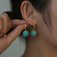 Pendientes exóticos de oro azul turquesa de 18 quilates para mujer Gota geométrica de moda con temperamento dorado