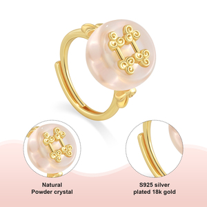 แหวนทอง18K 925สเตอร์ลิงปรับได้แหวนฮวงจุ้ยแหวนคริสตัลโรสควอทซ์ธรรมชาติสำหรับผู้หญิง