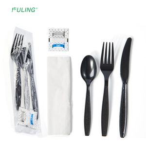 FULING 6 In1 Set di posate usa e getta in plastica pesante PS Kit di forchette e coltelli personalizzati avvolti con tovagliolo sale pepe