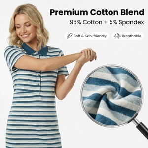 Abito midi estivo casual da donna <span class=keywords><strong>a</strong></span> <span class=keywords><strong>righe</strong></span> <span class=keywords><strong>blu</strong></span> <span class=keywords><strong>e</strong></span> bianche con colletto <span class=keywords><strong>a</strong></span> risvolto, maniche corte <span class=keywords><strong>e</strong></span> vestibilità ampia <span class=keywords><strong>a</strong></span> trapezio - Product Image 3