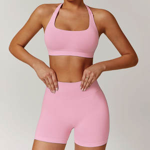 カスタムロゴ広州Dingtai女性ジムスポーツウェアフィットネスシームレスセットヨガネックブラスクランチバットリフトレギンスヨガショート - Product Image 2