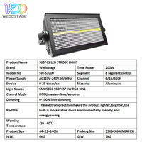 Luz Estroboscópica LED RGB 3 en 1 de 200W, 8+8 Particiones, DMX512, Proyección Matricial, Súper Brillante, para DJ, Bodas, Fiestas, Iluminación de Escenarios