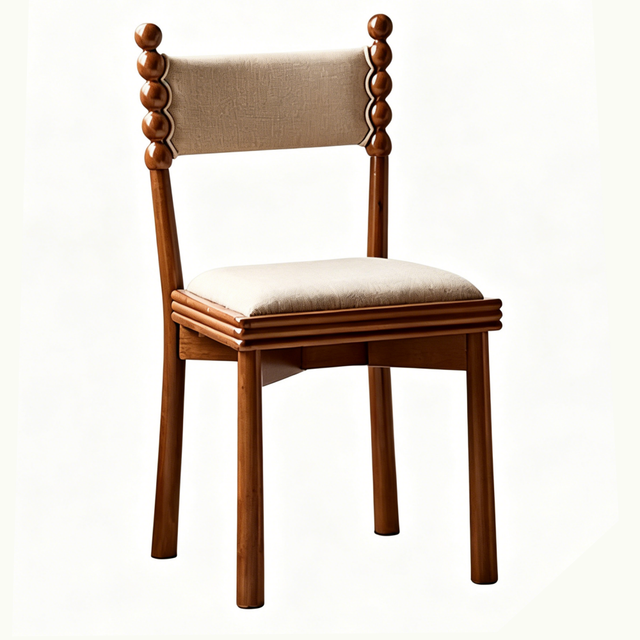 Modern Rustic French Country Linen Upholstered Eco-Friendly Ergonomic Backrest Bobbin Spindle Dining Chair Solid Home Furniture