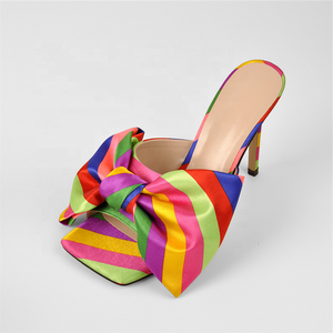 Sandales à nœud papillon colorées de haute qualité, à bout carré ouvert, pour l'été, à enfiler, à talon fin et haut, grande taille 43 - Product Image 1