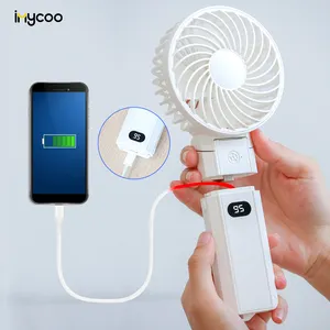 HLDY Hot Sale Portable Mini Handheld Fan With Power Bank Rechargeable Foldable Small USB Hand Held Powerbank Fan