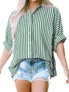 Camisa Oversize de Verano para Mujer 2025, con Rayas Azul Cielo, Encaje Dulce y Lentejuelas, Transpirable, con Logo Personalizado, Venta al por Mayor - Product Image 5